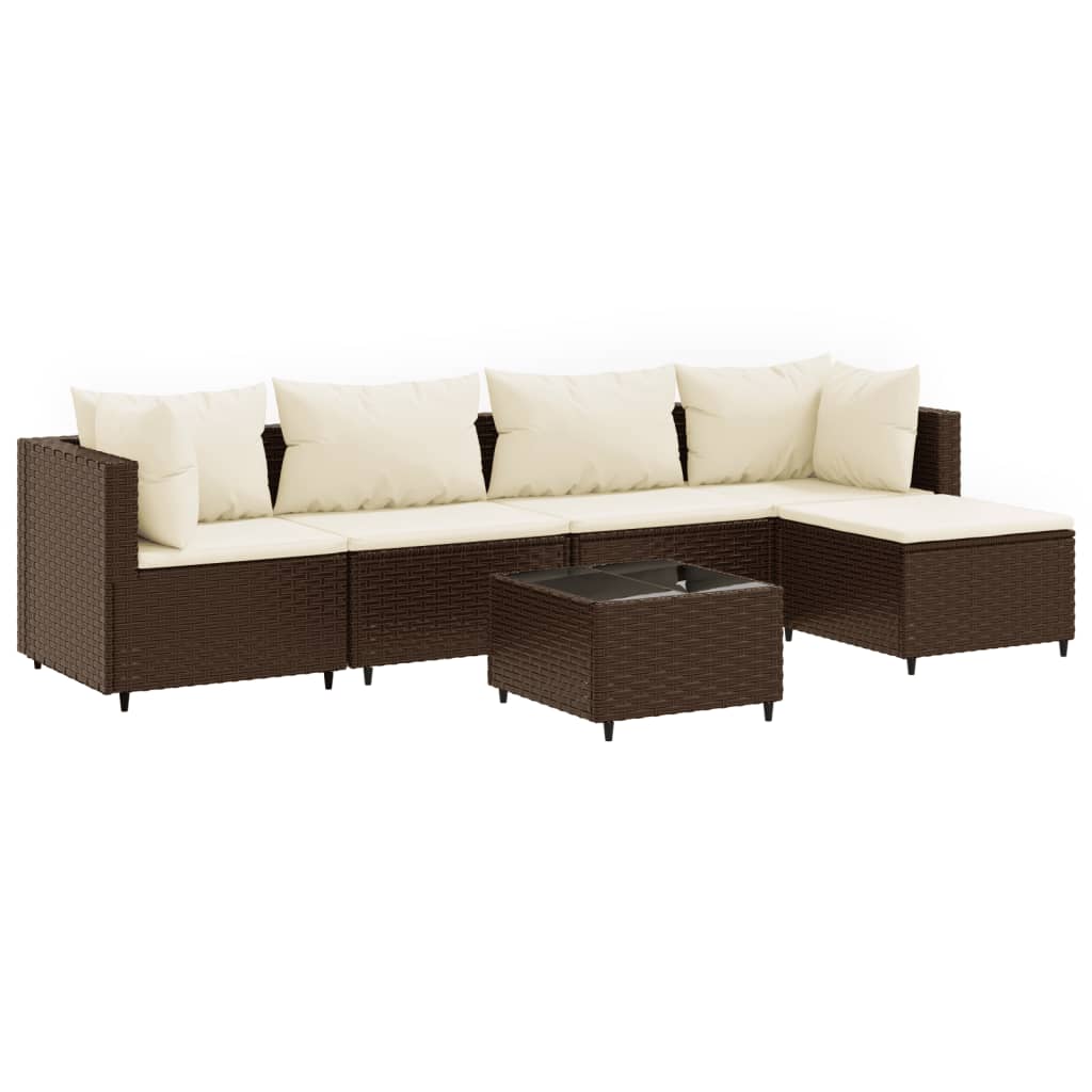 6 Piece Patio Lounge Set with Cushions Brown Poly Rattan