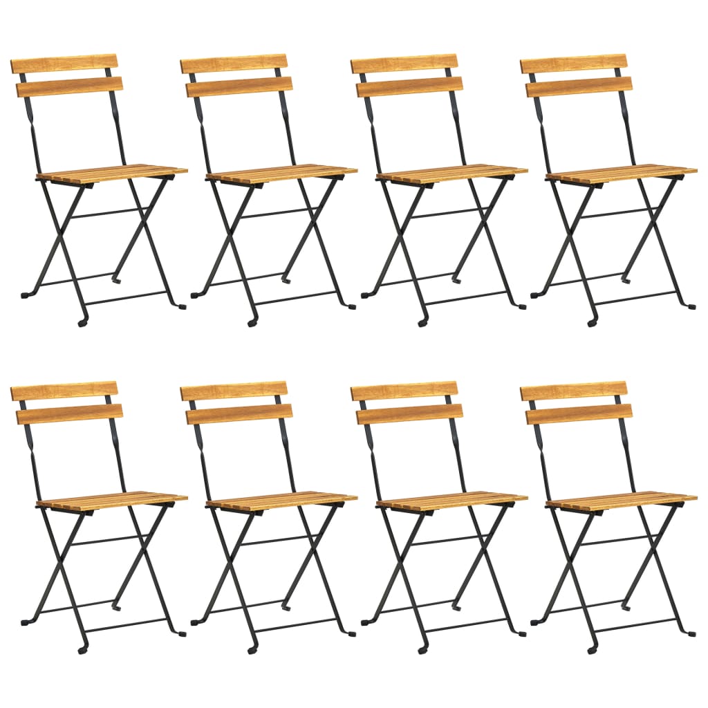 Folding Patio Chairs 8 pcs Steel and Solid Wood Acacia