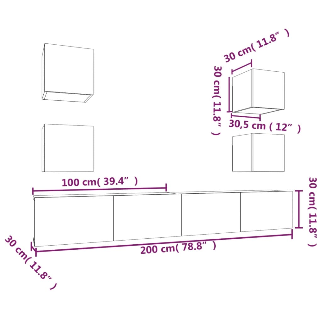 6 Piece TV Stand Set White Engineered Wood