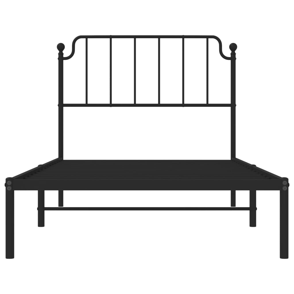 Metal Bed Frame without Mattress with Headboard Black 39.4"x74.8"