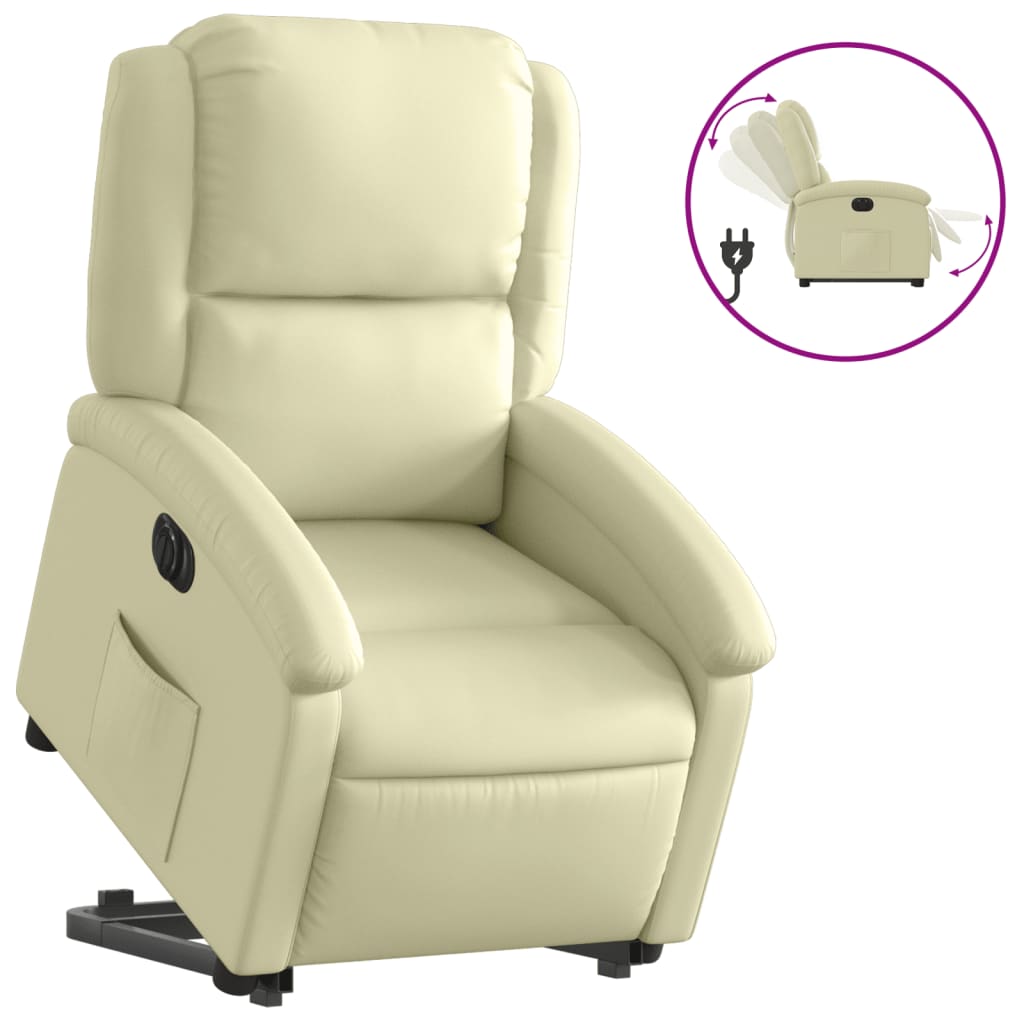 Electric Stand up Recliner Chair Cream Real Leather