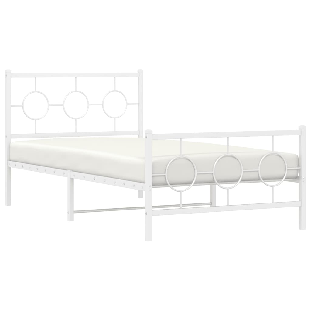 Metal Bed Frame without Mattress with Footboard White 39.4"x78.7"