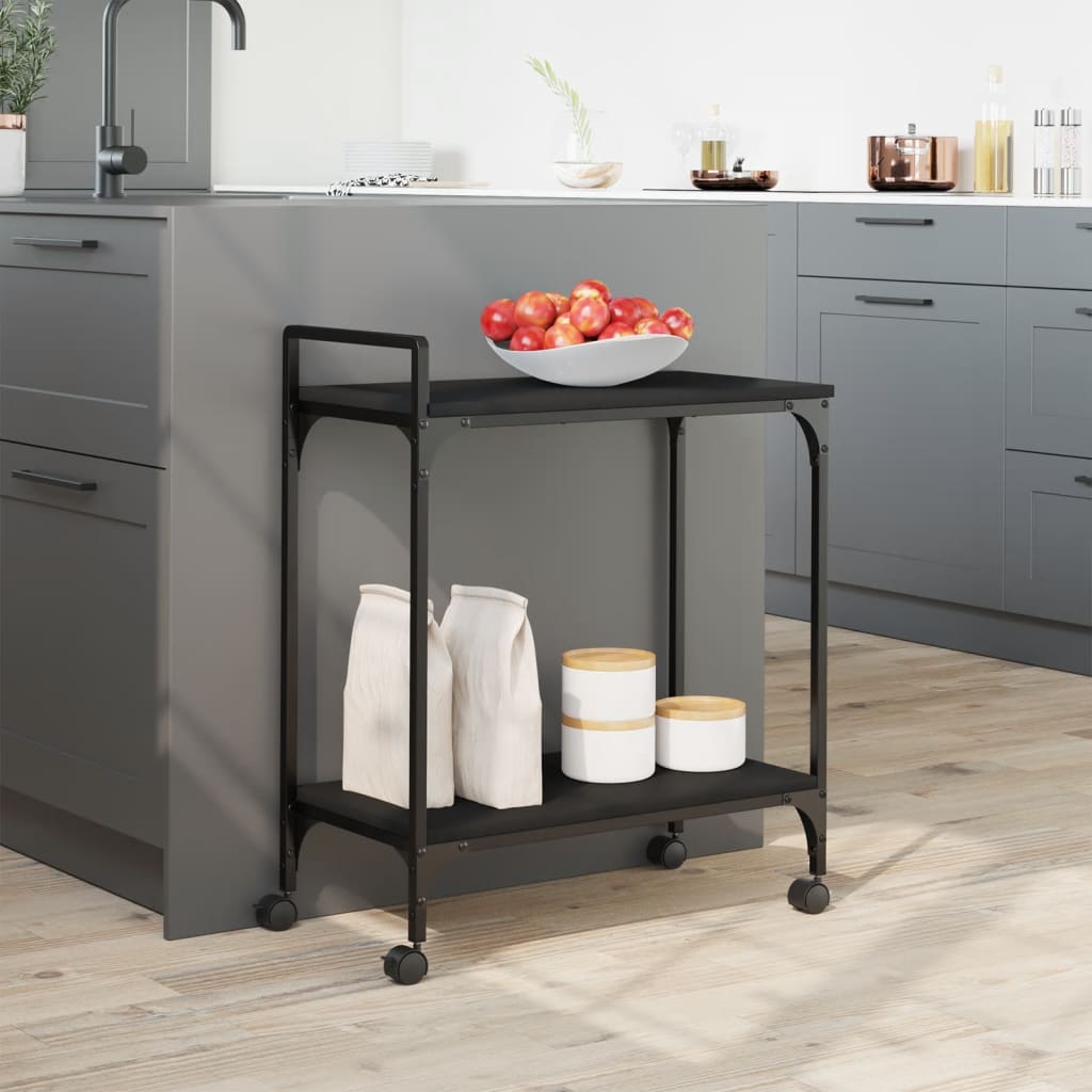 Kitchen Trolley Black 23.8"x12.2"x28.5" Engineered Wood