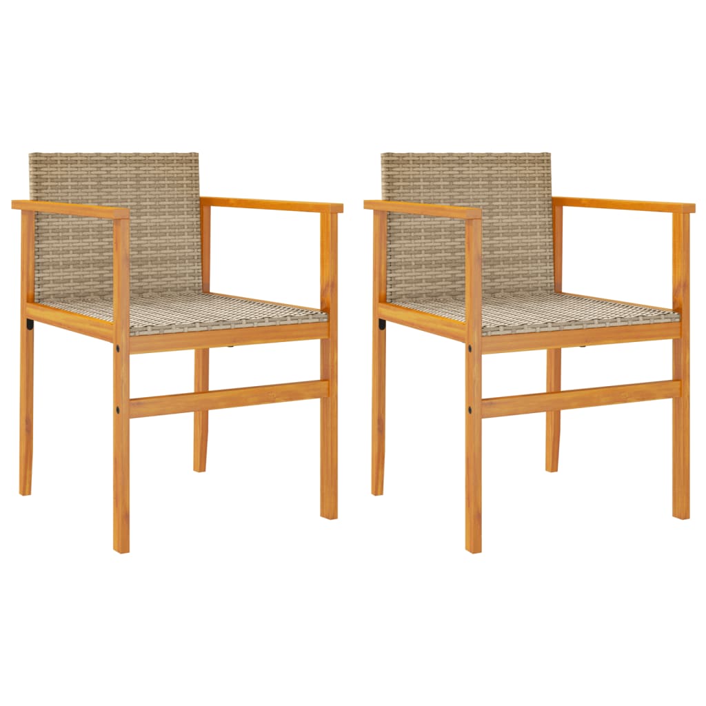 Patio Chairs with Cushions 2 pcs Beige Poly Rattan&Solid Wood