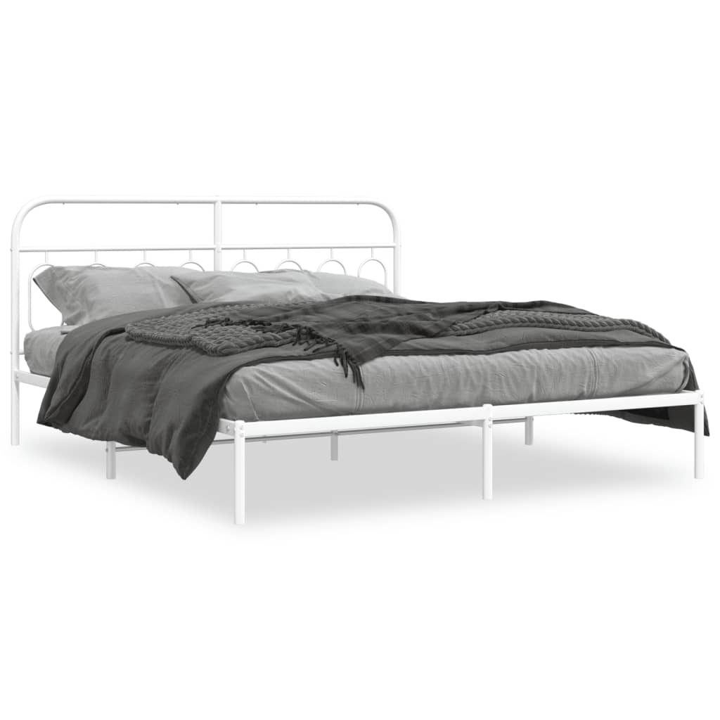 Metal Bed Frame without Mattress with Headboard White 76"x79.9"