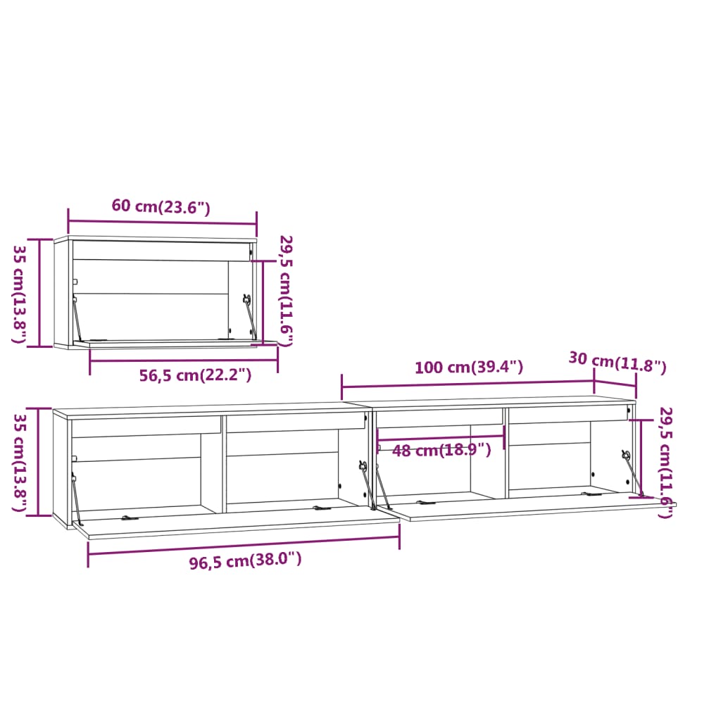 TV Stands 3 pcs Honey Brown Solid Wood Pine