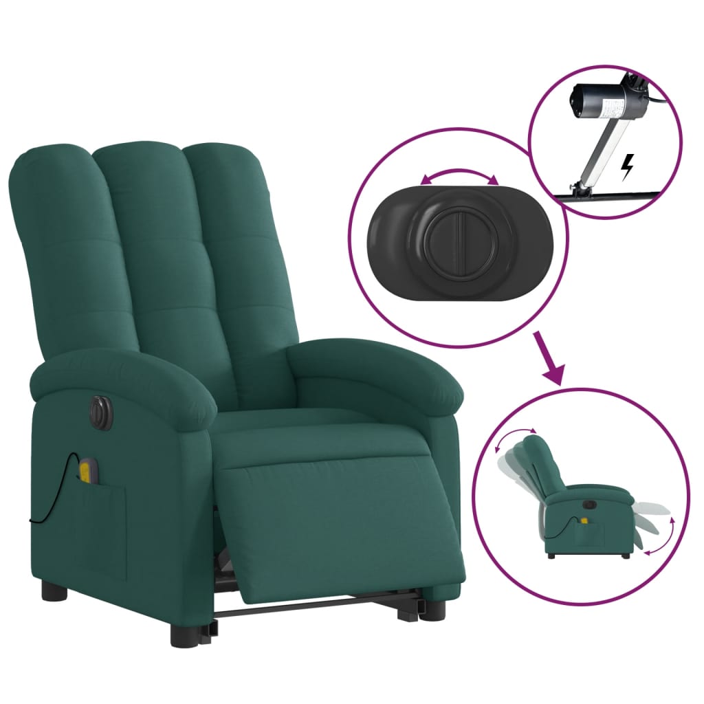 Electric Stand up Massage Recliner Chair Dark Green Fabric