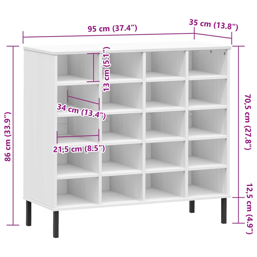 Shoe Rack with Metal Legs White 37.4"x13.8"x33.9" Solid Wood OSLO