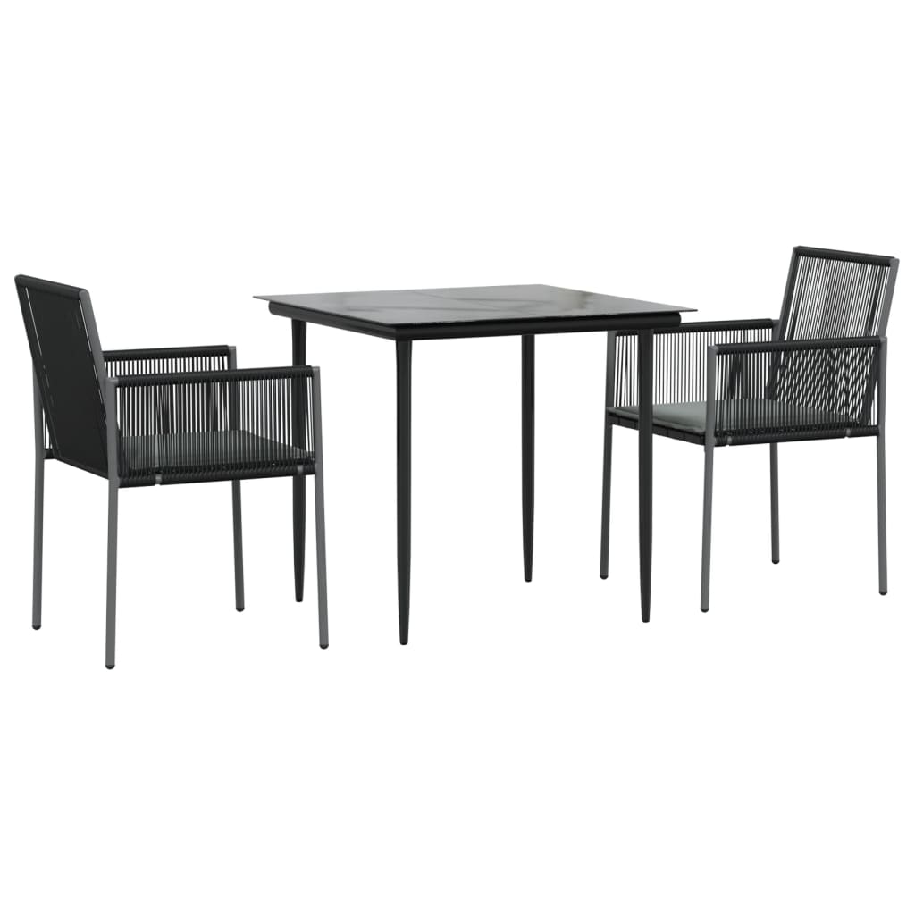 3 Piece Patio Dining Set with Cushions Black Poly Rattan and Steel