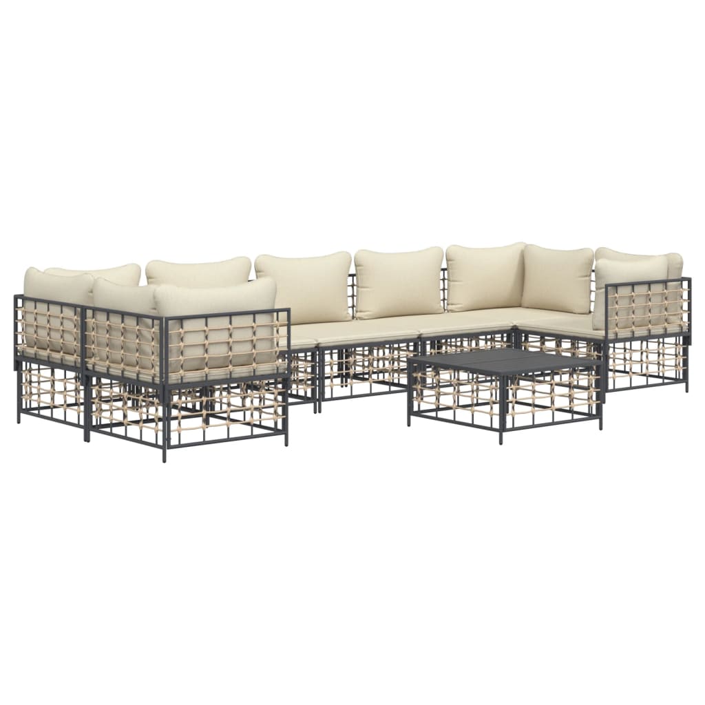 8 Piece Patio Lounge Set with Cushions Anthracite Poly Rattan