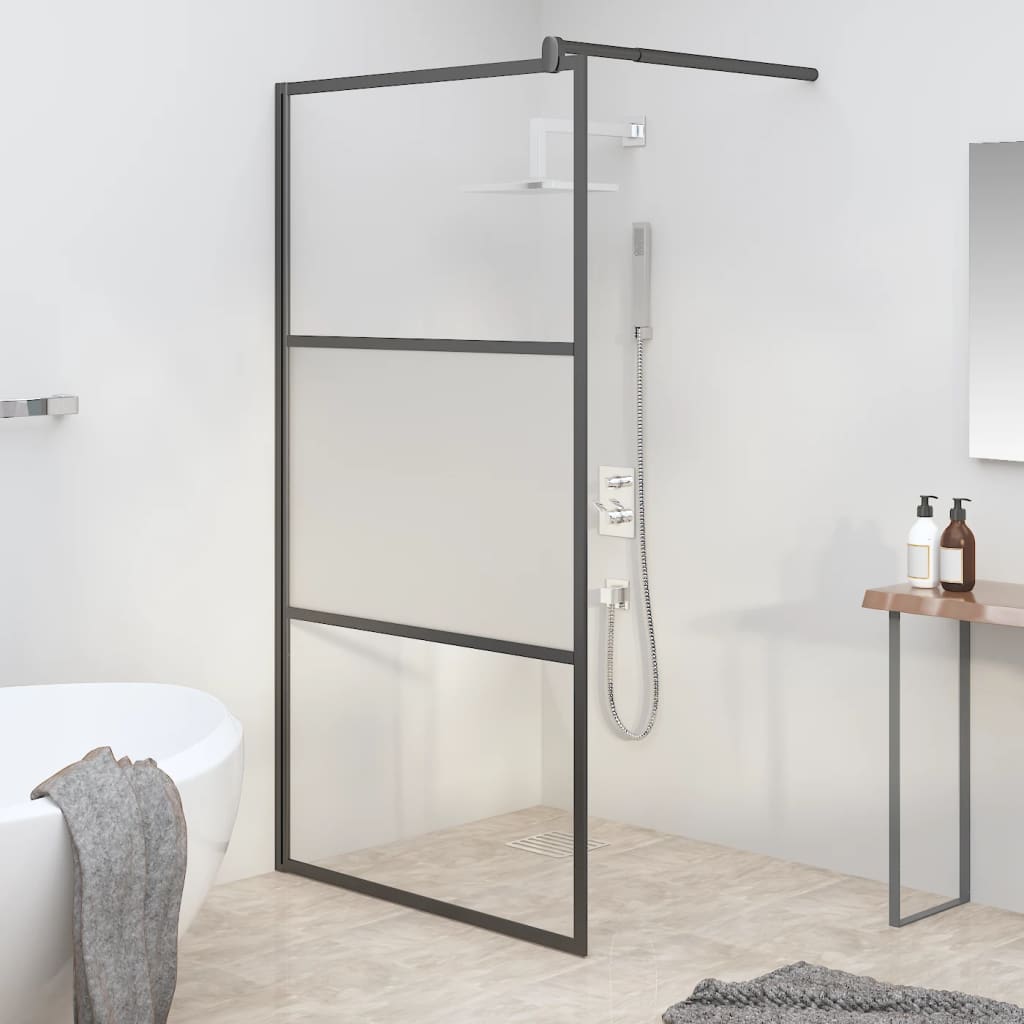 Walk-in Shower Wall 39.4"x76.8" Half Frosted ESG Glass Black