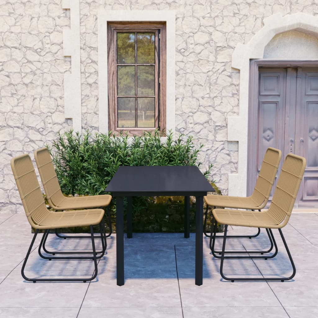 5 Piece Patio Dining Set Poly Rattan and Glass