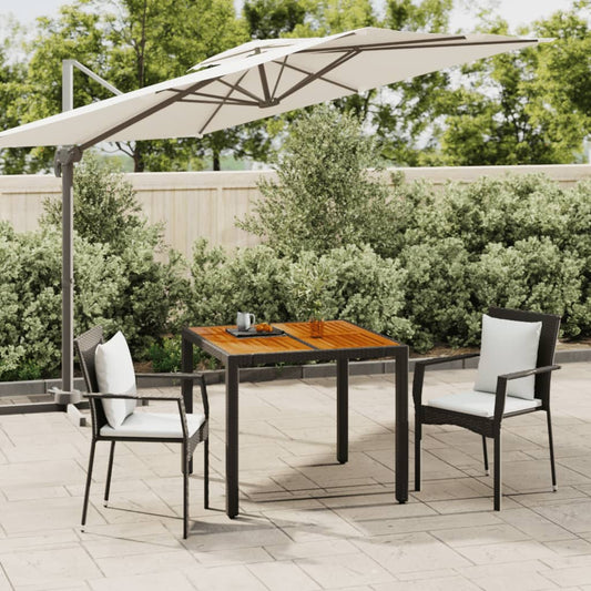 3 Piece Patio Dining Set with Cushions Black Poly Rattan