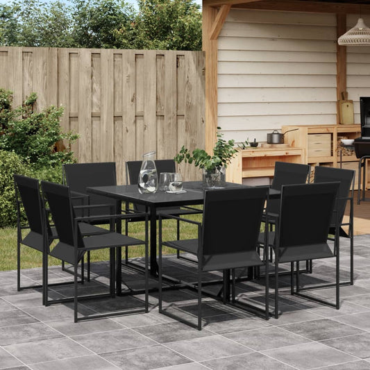 9 Piece Patio Dining Set Black Textilene