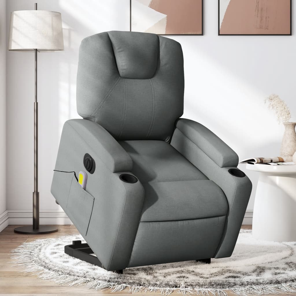 Electric Stand up Massage Recliner Chair Dark Gray Fabric