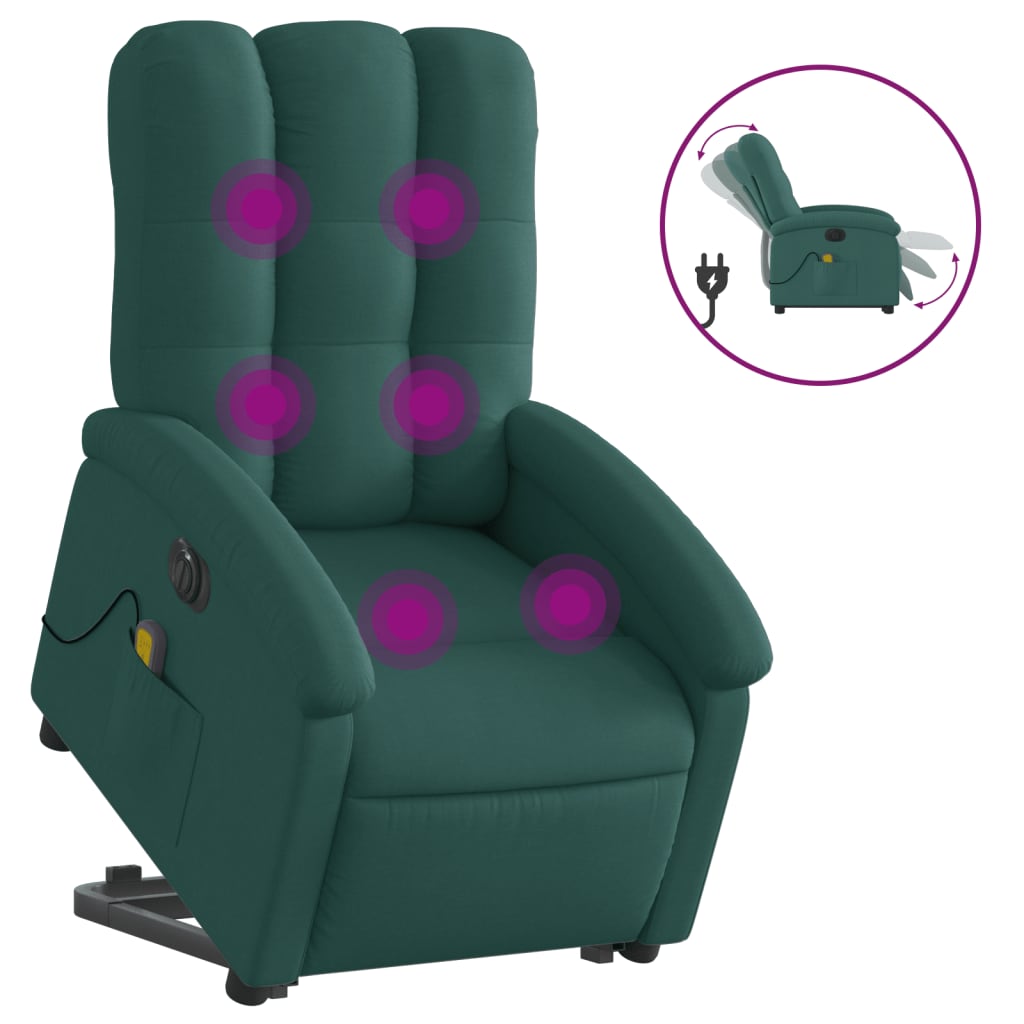 Electric Stand up Massage Recliner Chair Dark Green Fabric