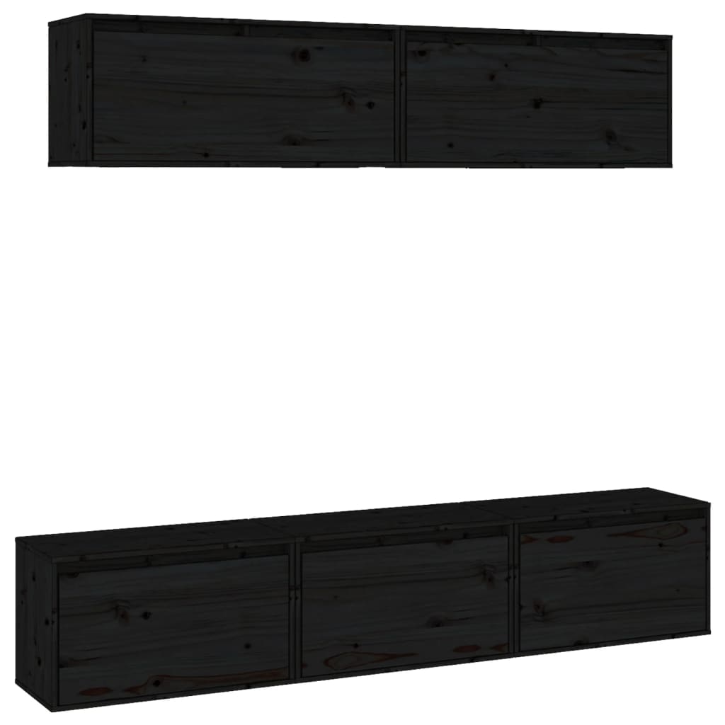 TV Stands 5 pcs Black Solid Wood Pine