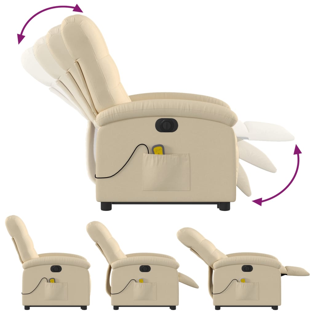 Electric Stand up Massage Recliner Chair Cream Fabric