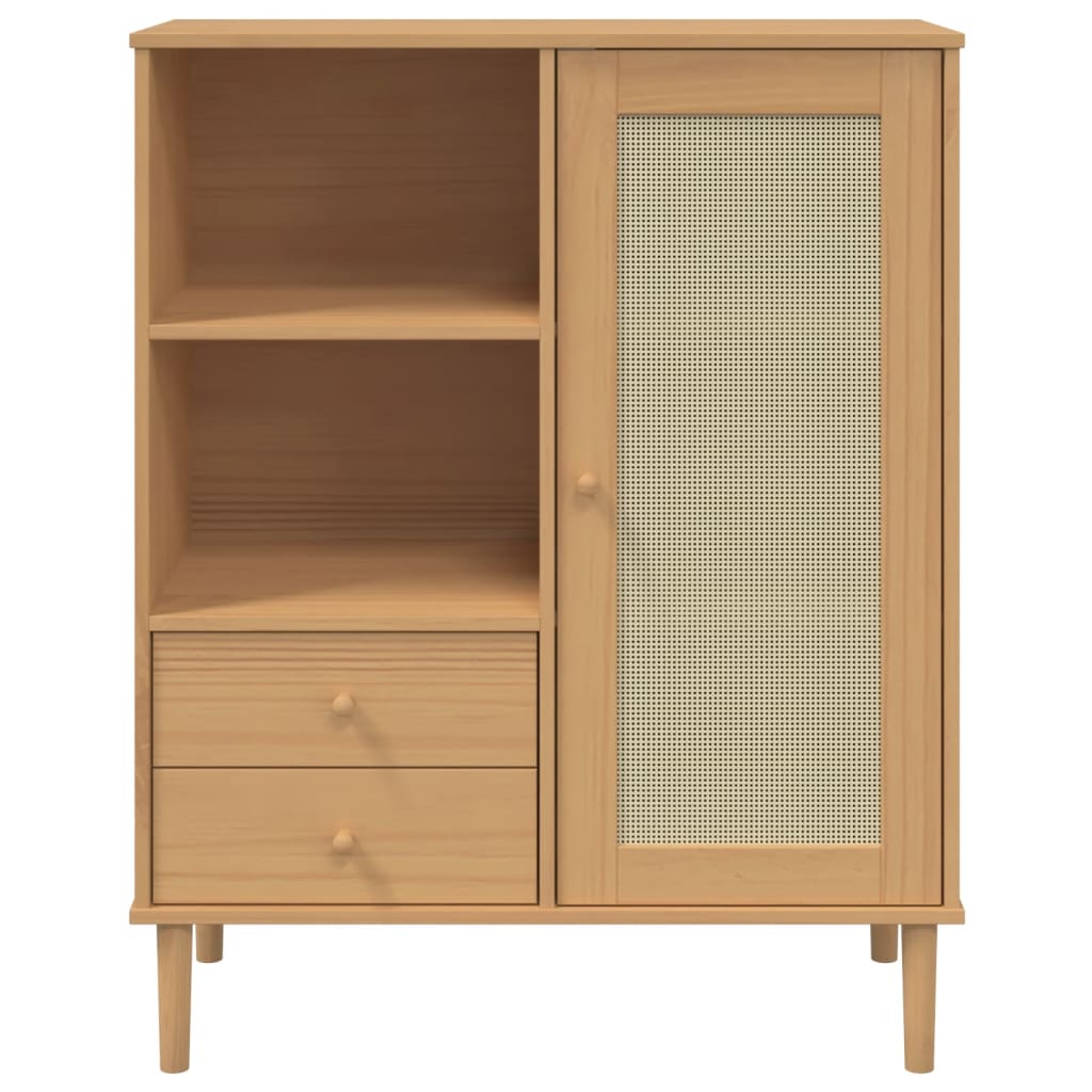 Highboard SENJA Rattan Look Brown 35.4"x15.7"x44.1" Solid Wood Pine