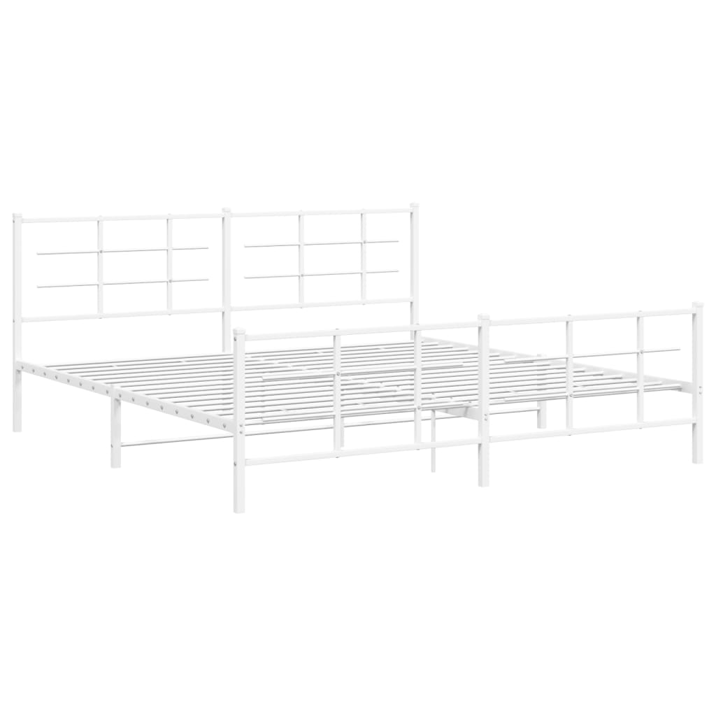 Metal Bed Frame without Mattress with Footboard White 76"x79.9"