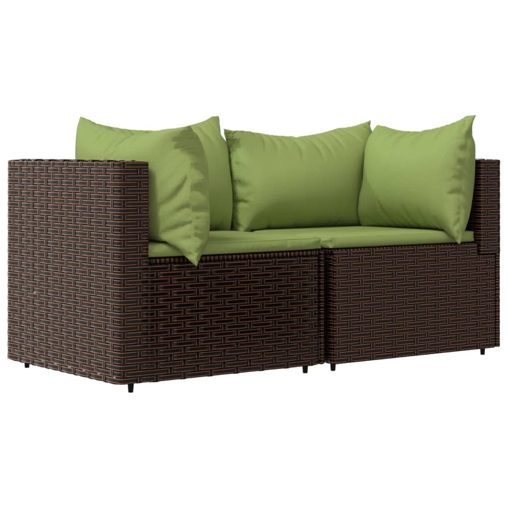 Patio Corner Sofas with Cushions 2 pcs Brown Poly Rattan