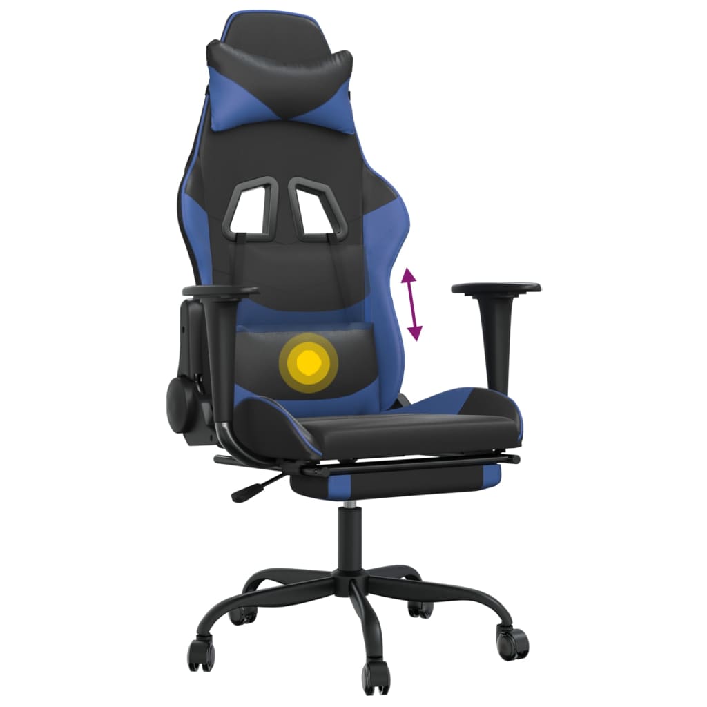 Massage Gaming Chair with Footrest Black&Blue Faux Leather