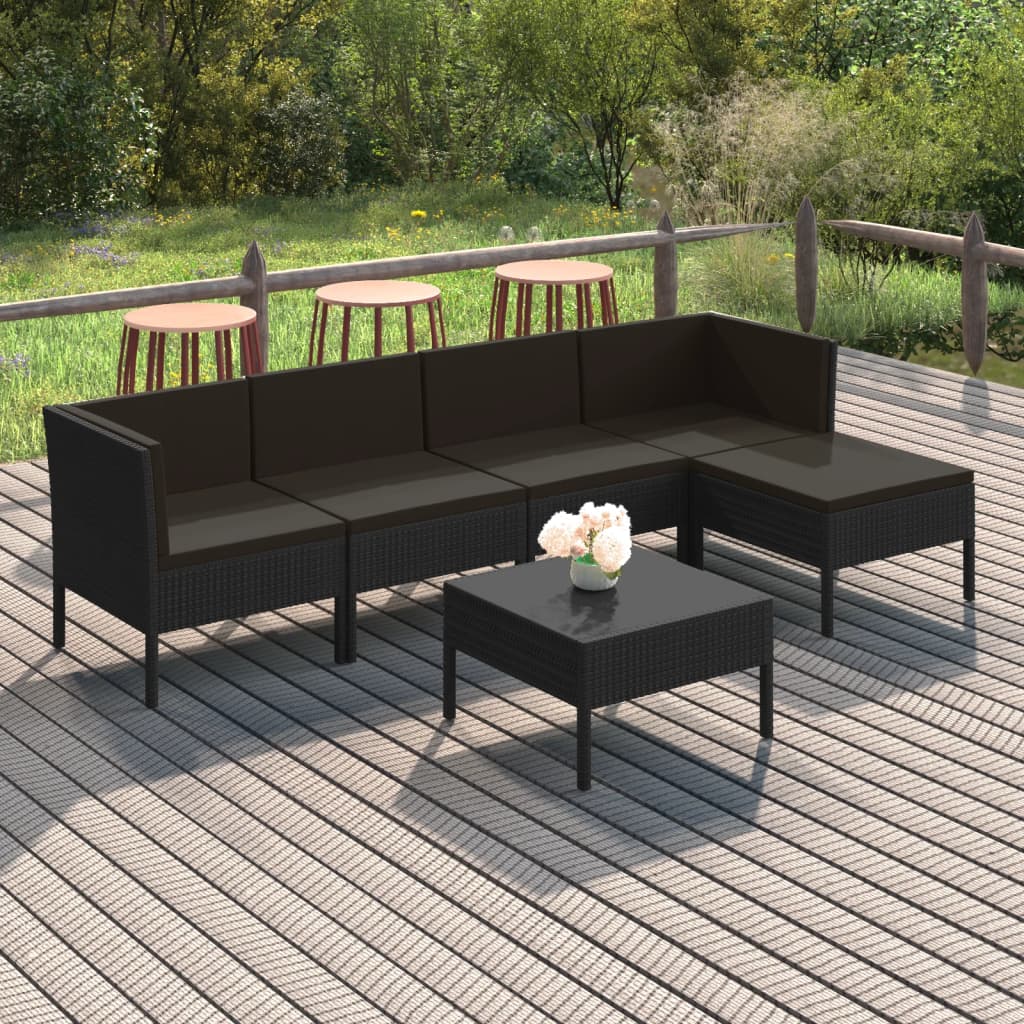 6 Piece Patio Lounge Set with Cushions Poly Rattan Black