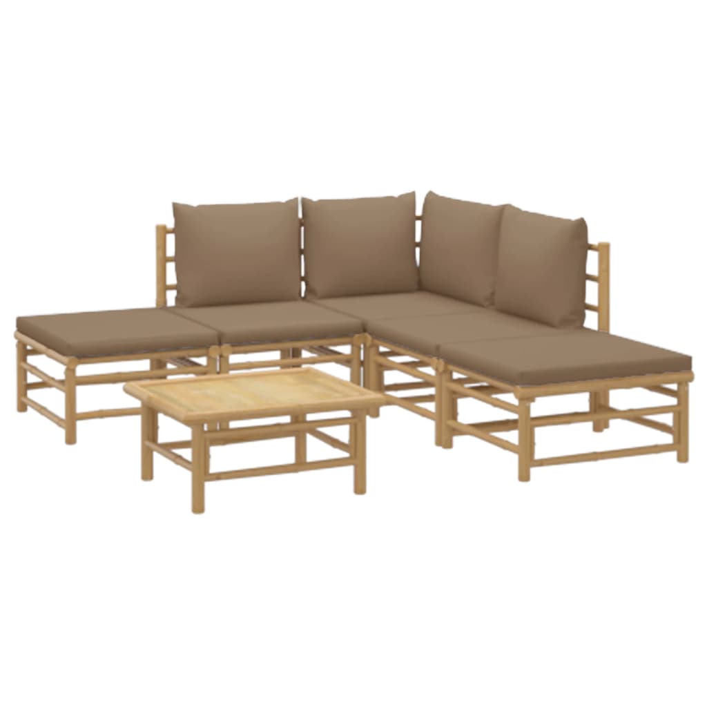 6 Piece Patio Lounge Set with Taupe Cushions Bamboo