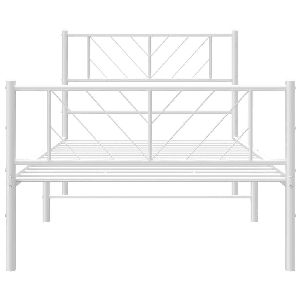 Metal Bed Frame without Mattress with Footboard White 39.4"x74.8"