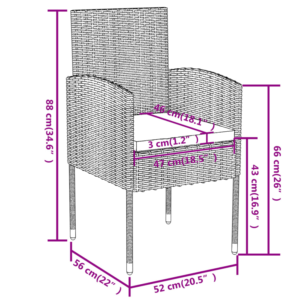 3 Piece Patio Dining Set Poly Rattan Black