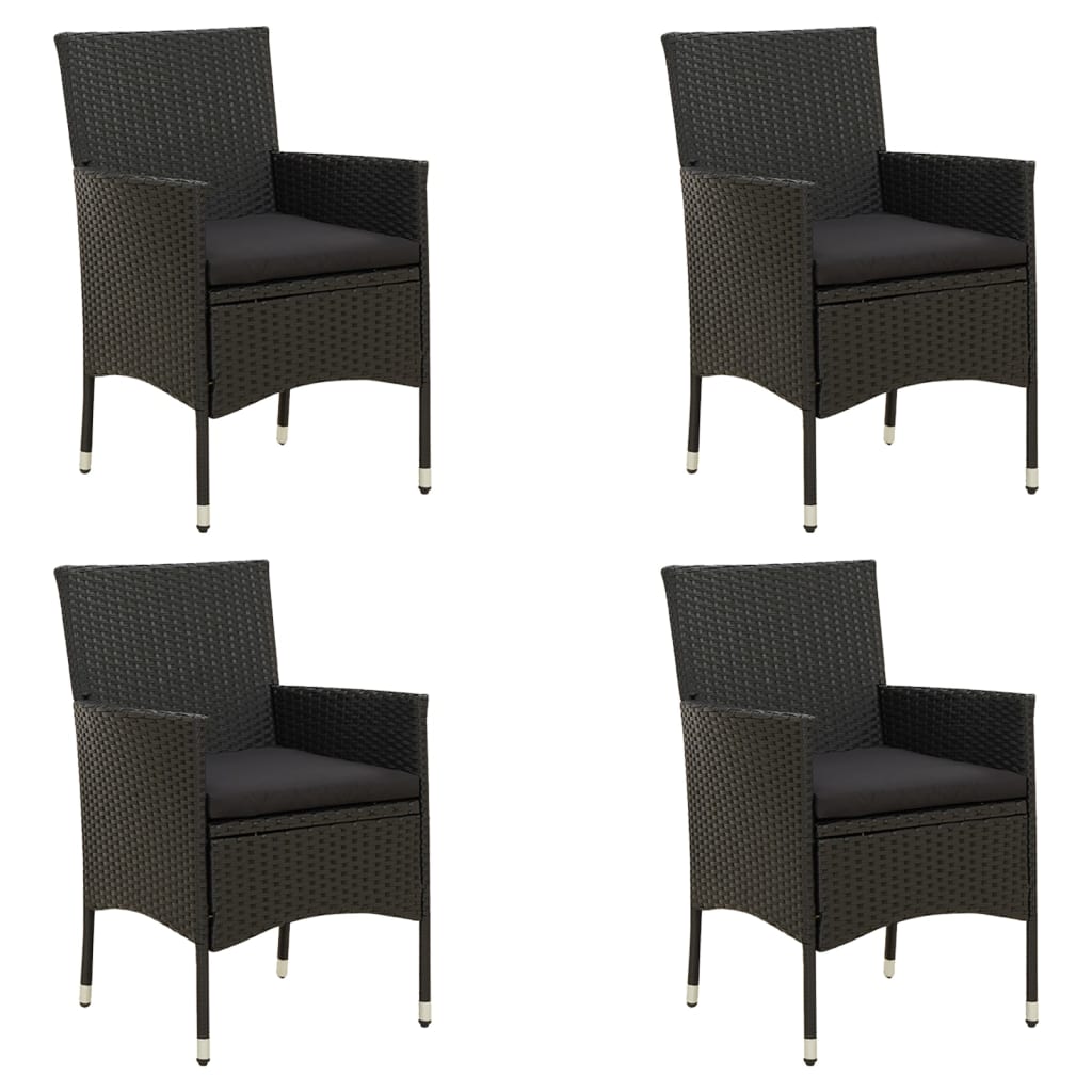 Patio Chairs with Cushions 2 pcs Poly Rattan Black