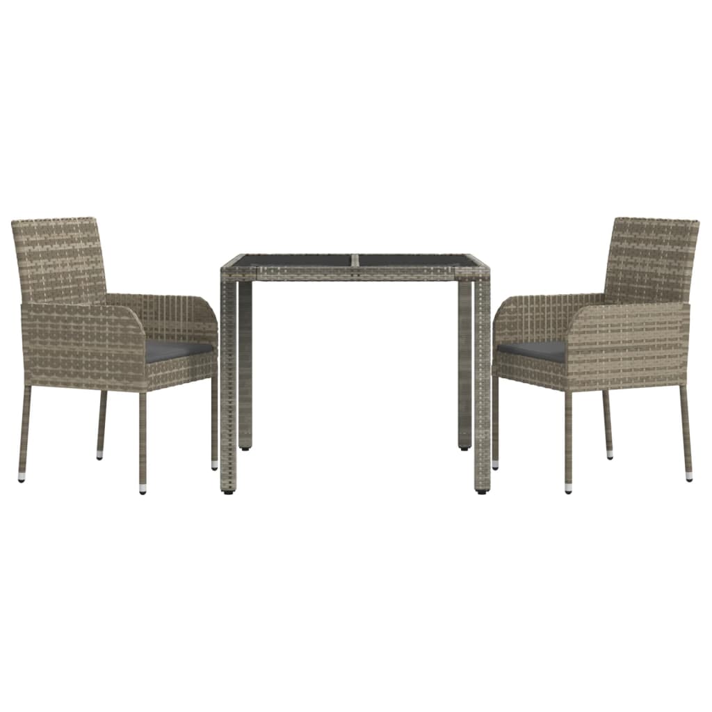 3 Piece Patio Dining Set with Cushions Gray Poly Rattan