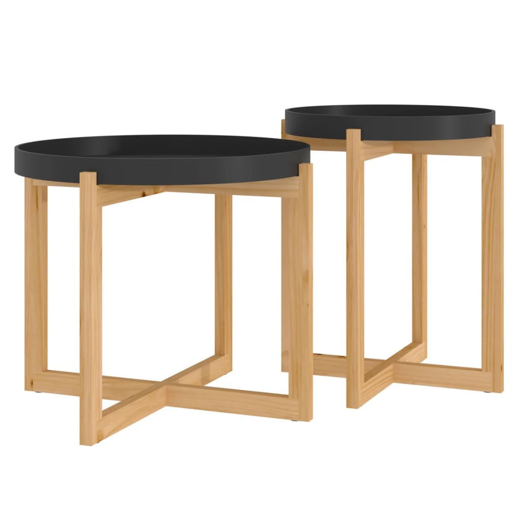 Coffee Tables 2 pcs Black Engineered Wood and Solid Wood Pine