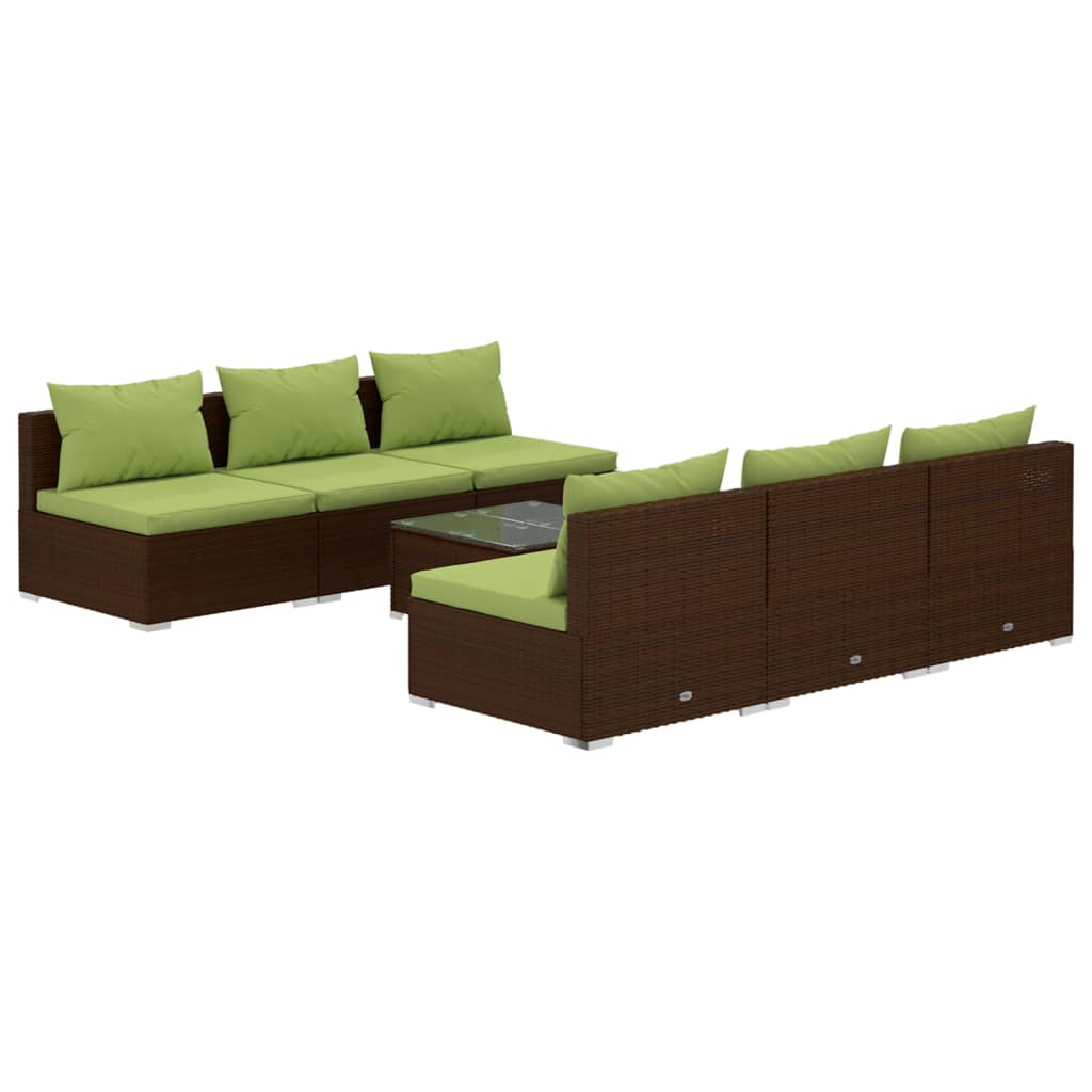 7 Piece Patio Lounge Set with Cushions Poly Rattan Brown