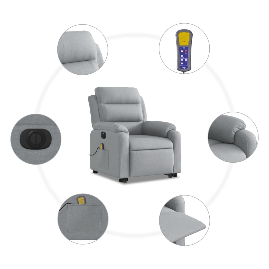 Electric Stand up Massage Recliner Chair Light Gray Fabric