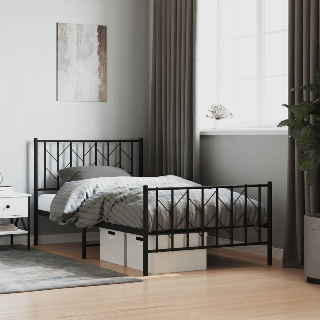 Metal Bed Frame without Mattress with Footboard Black 39.4"x78.7"