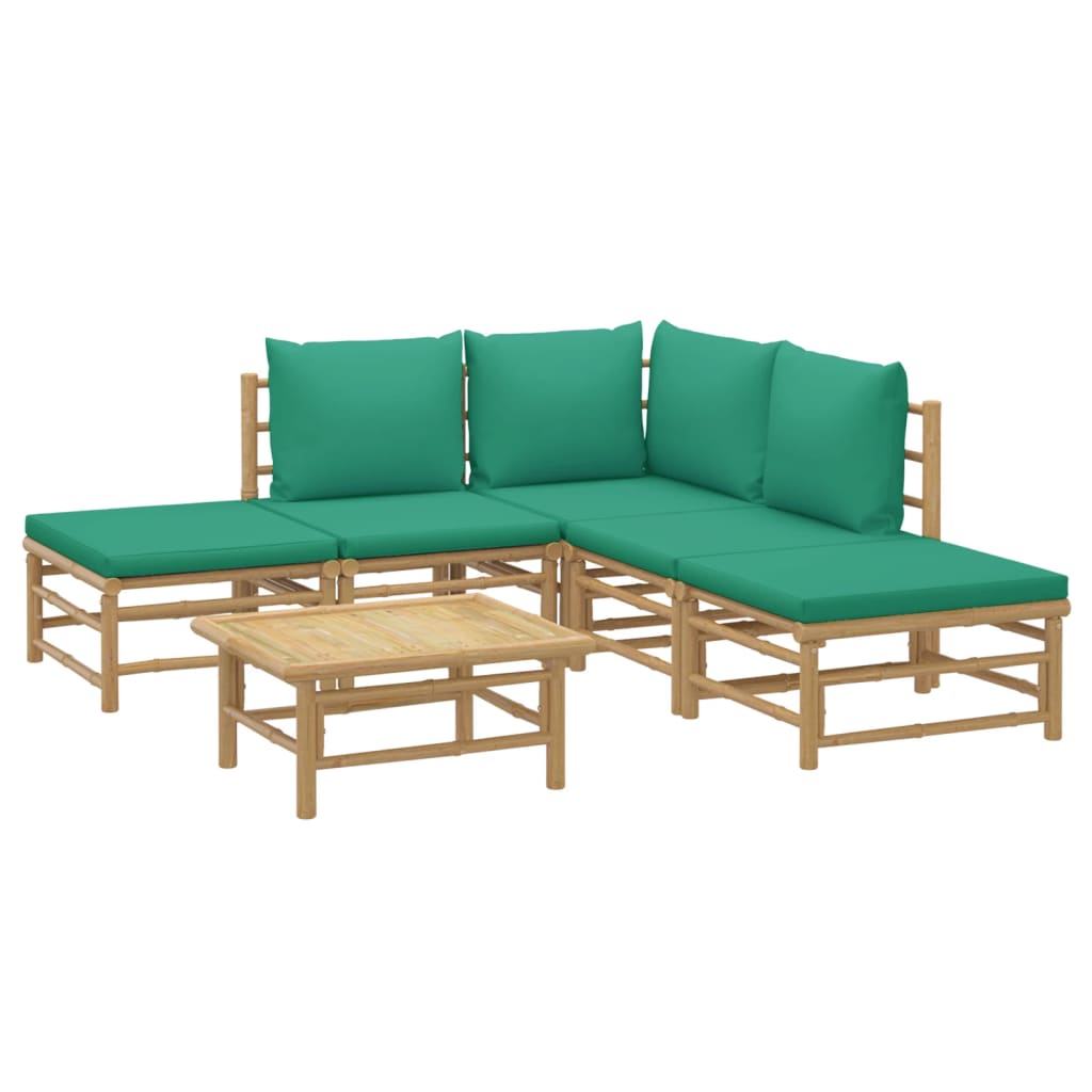 6 Piece Patio Lounge Set with Green Cushions Bamboo