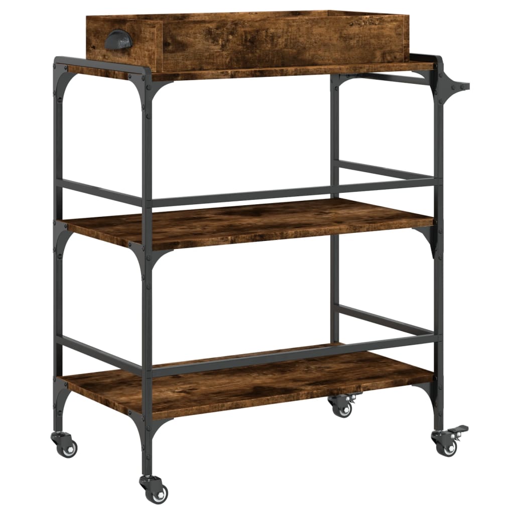 Kitchen Trolley Smoked Oak 32.1"x16.1"x36.4" Engineered Wood