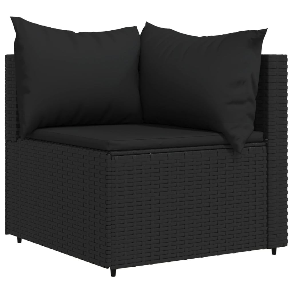 Patio Corner Sofas with Cushions 2 pcs Black Poly Rattan