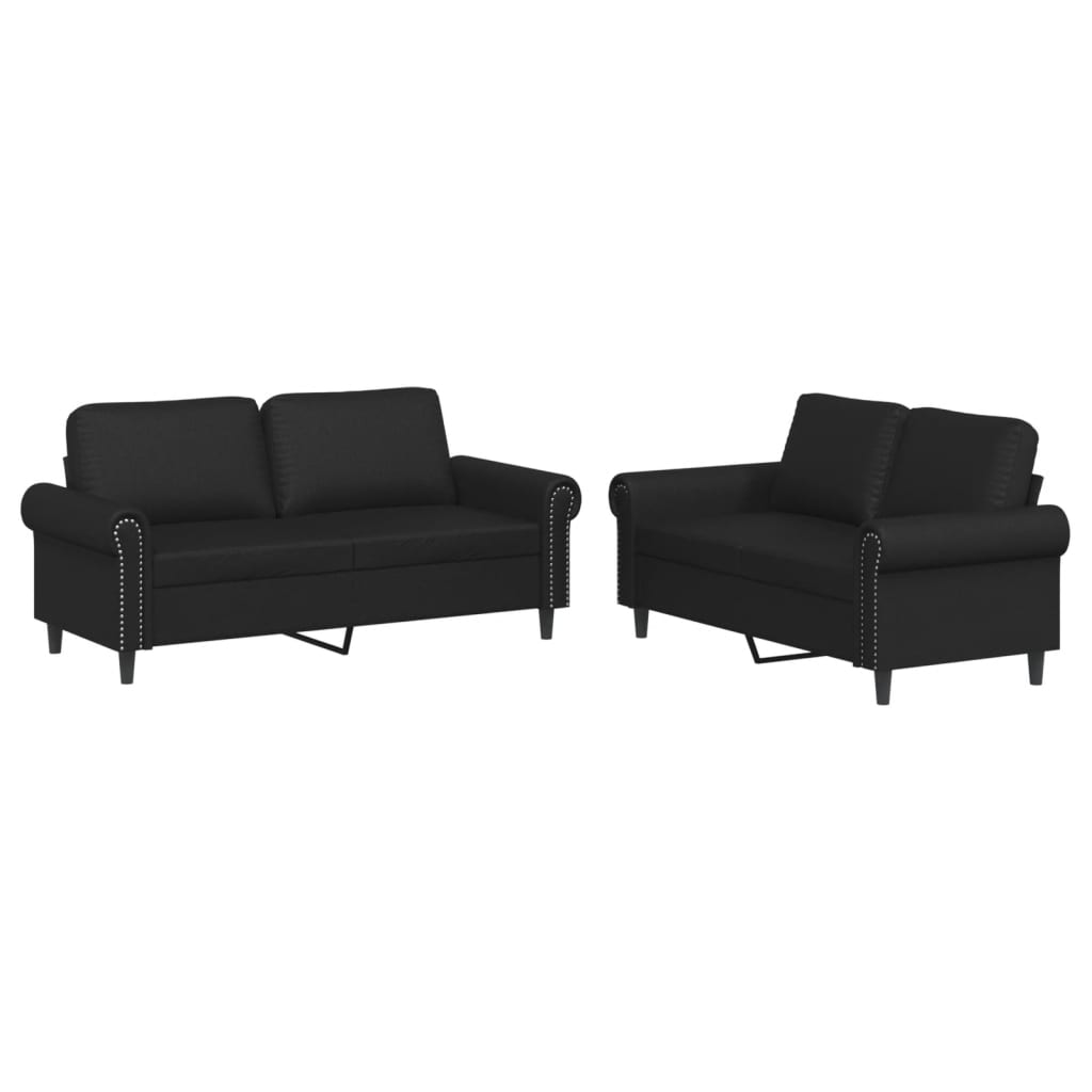 2 Piece Sofa Set with Cushions Black Faux Leather