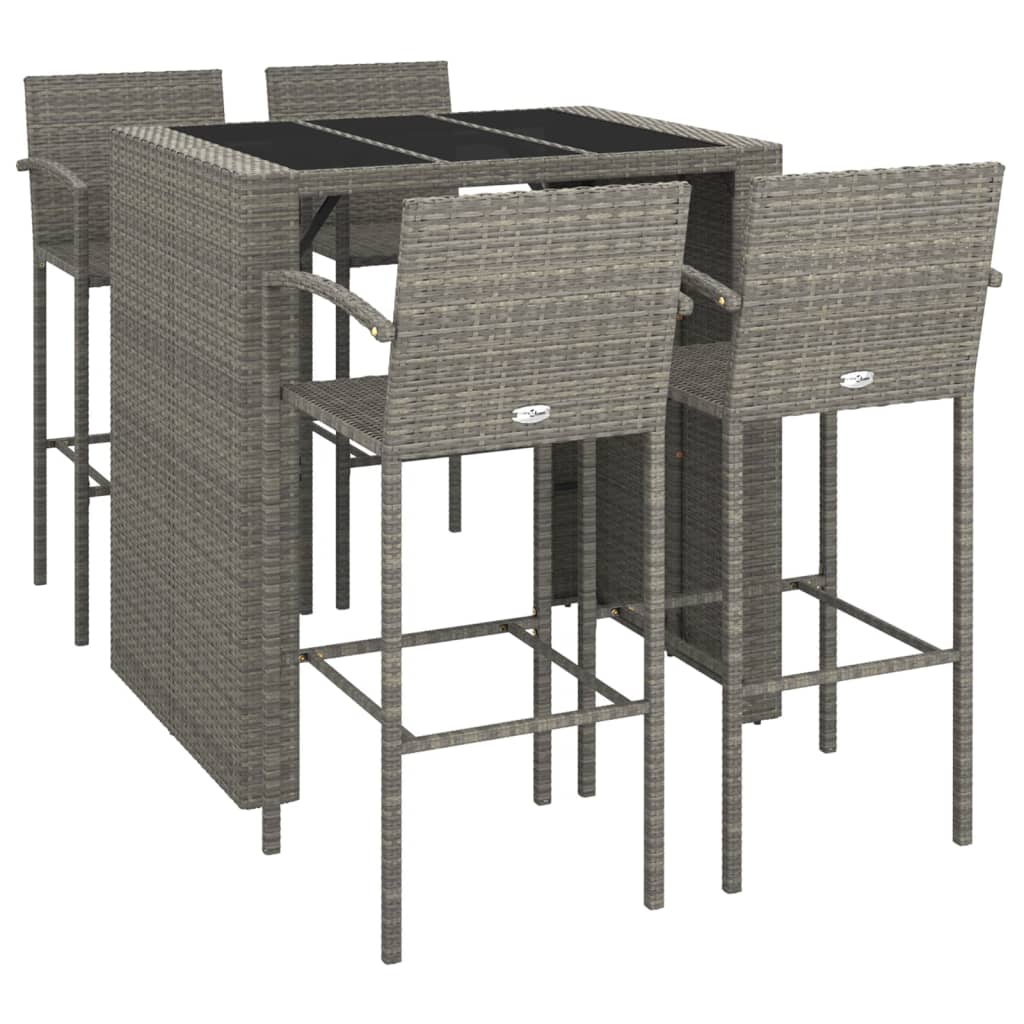 5 Piece Patio Bar Set Gray Poly Rattan