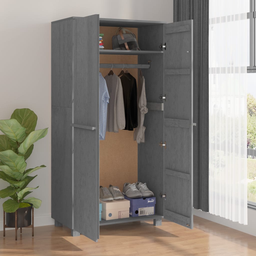 Wardrobe HAMAR Dark Gray 35"x19.7"x70.9" Solid Wood Pine