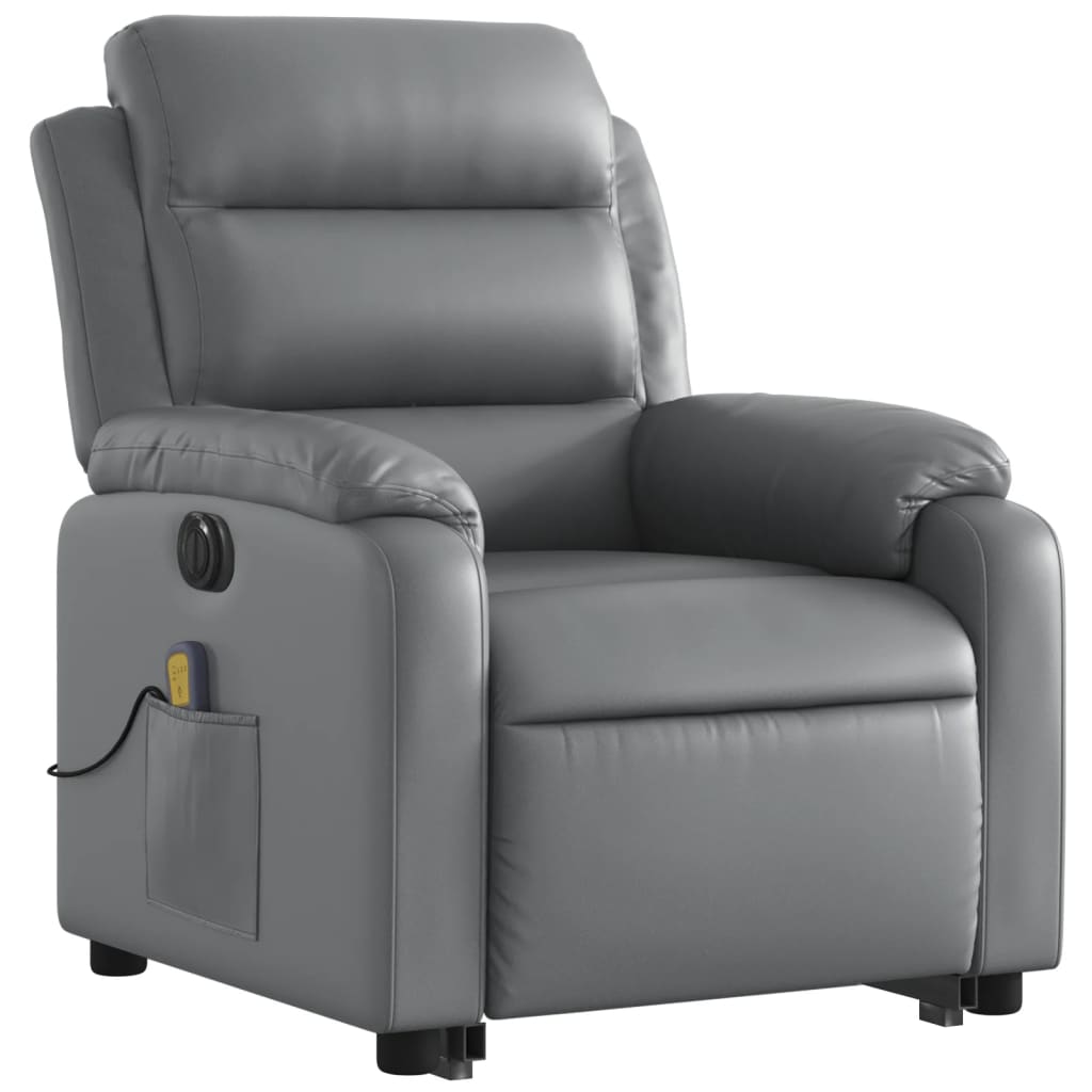 Electric Stand up Massage Recliner Chair Gray Faux Leather