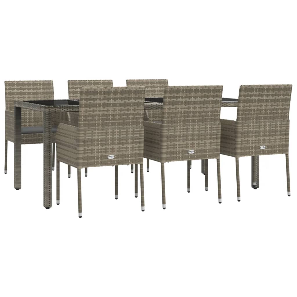 7 Piece Patio Dining Set with Cushions Gray Poly Rattan