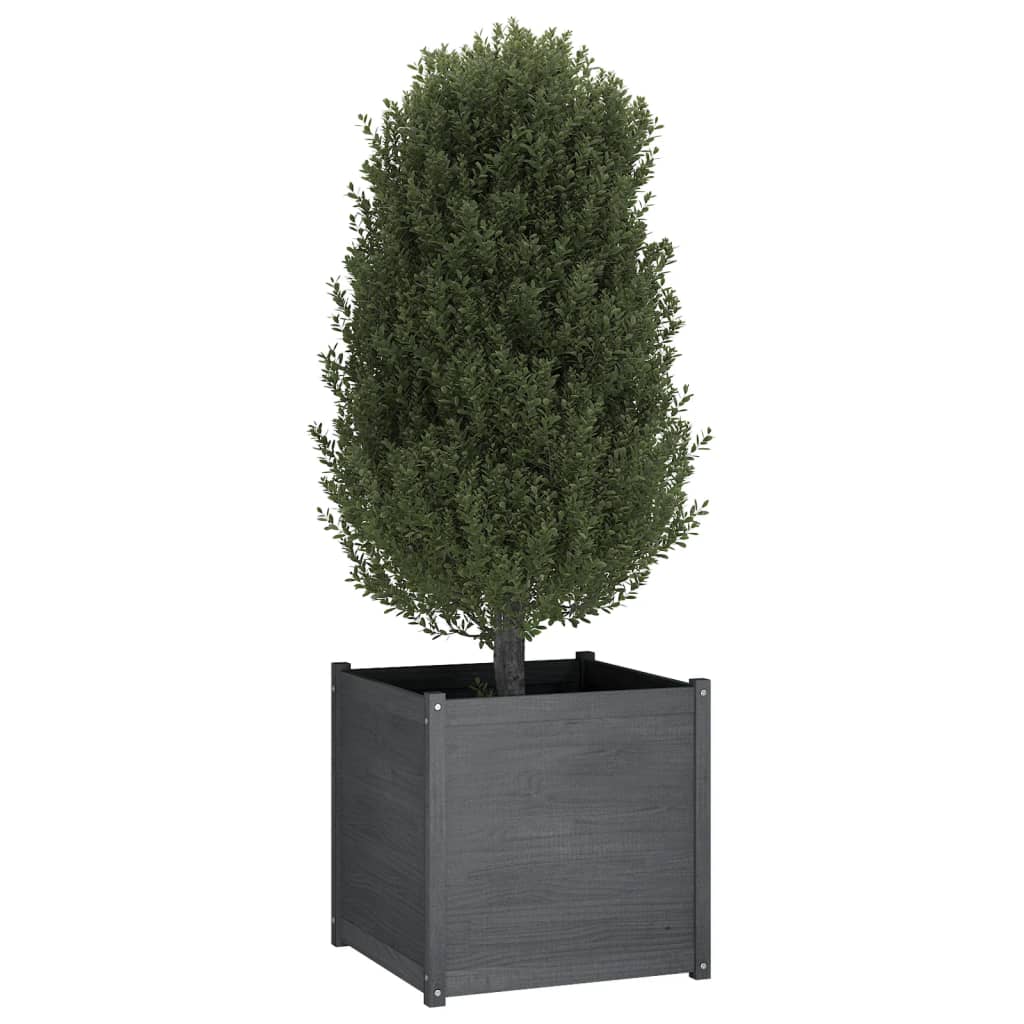 Garden Planter Gray 27.6"x27.6"x27.6" Solid Wood Pine