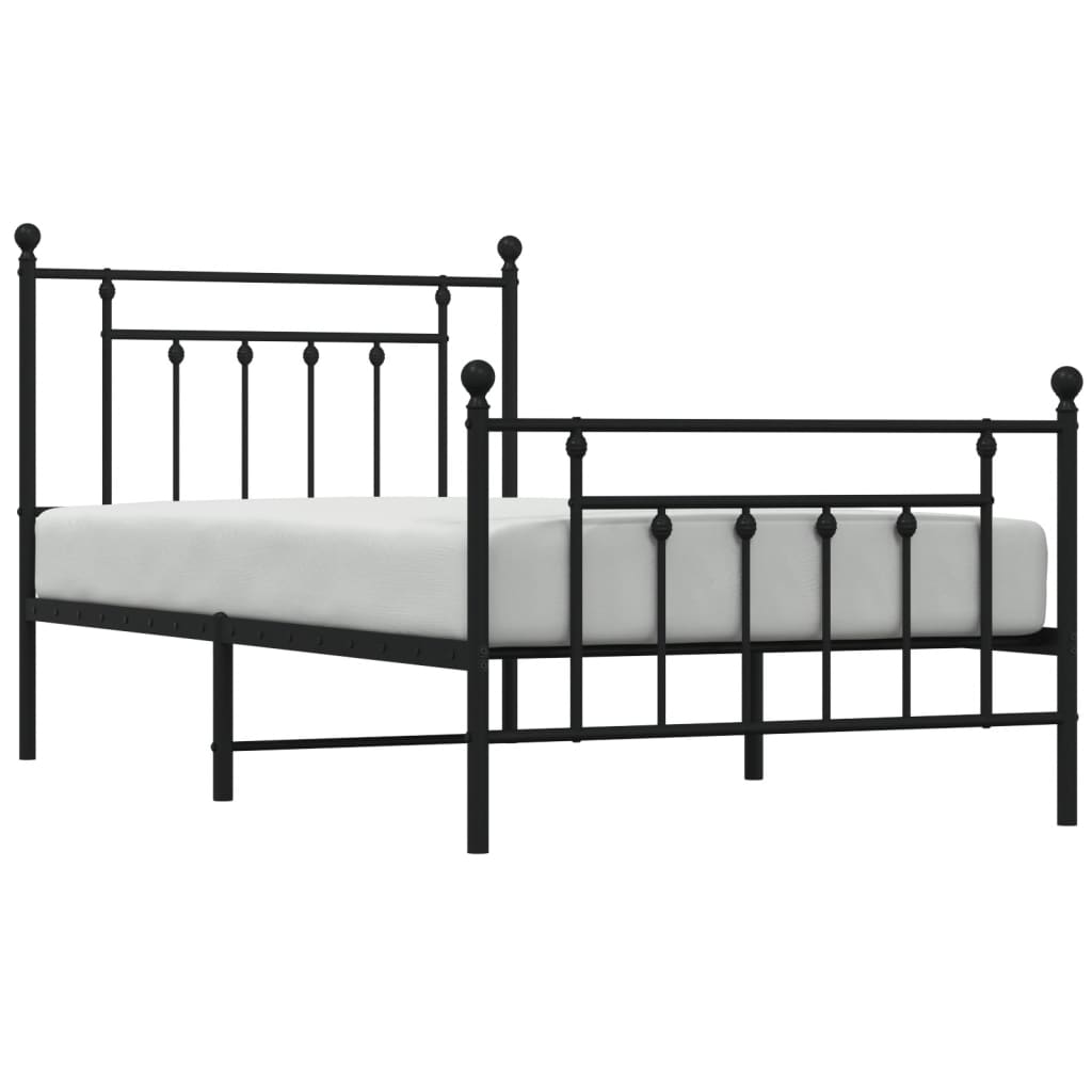 Metal Bed Frame without Mattress with Footboard Black 39.4"x74.8"