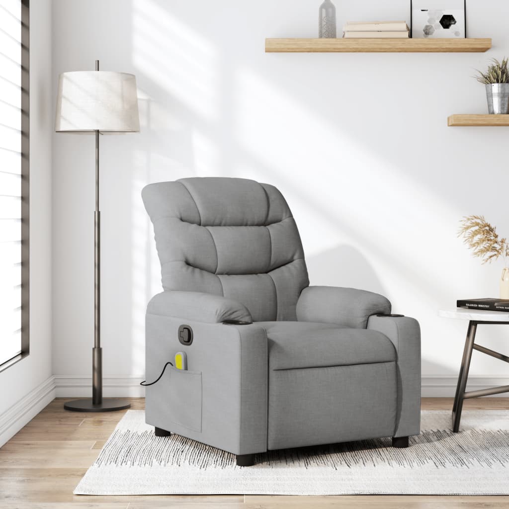 Massage Recliner Chair Light Gray Fabric