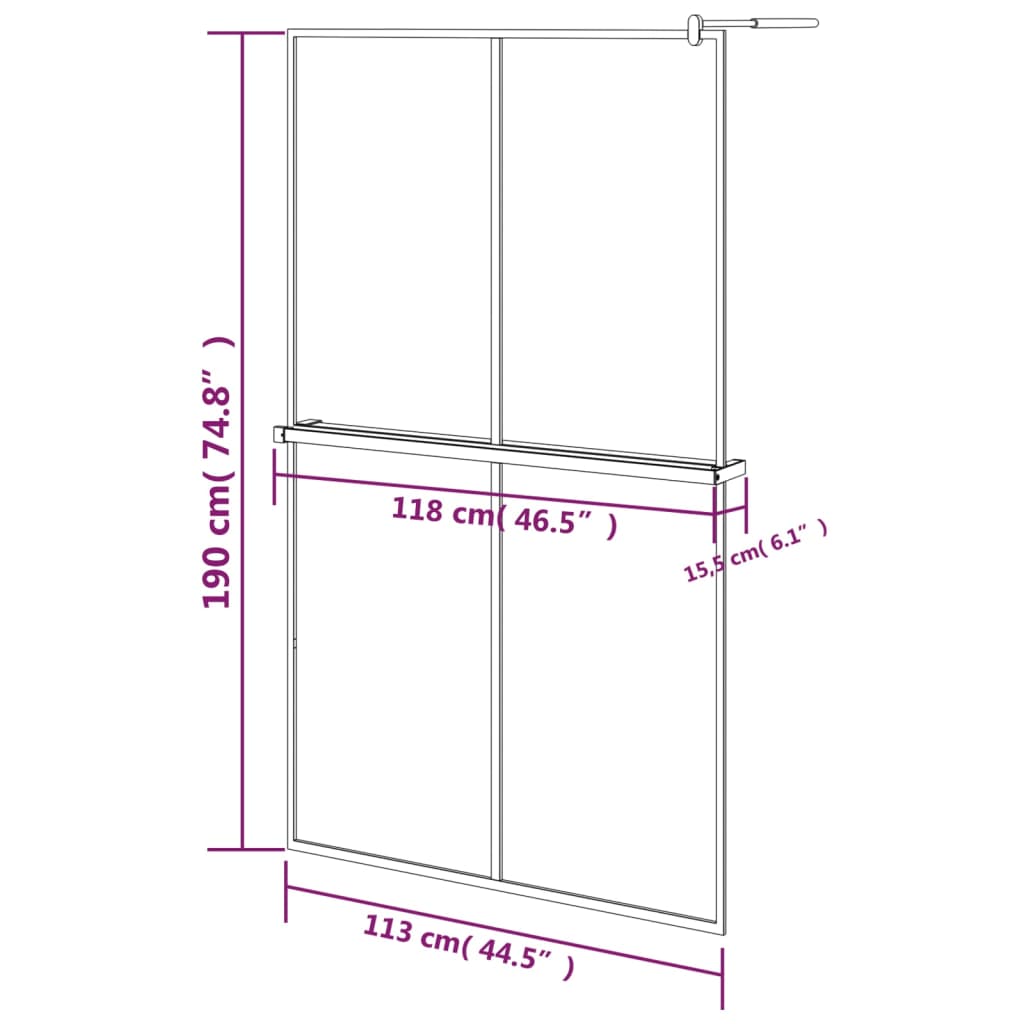 Walk-in Shower Wall with Shelf Black 46.5"x74.8" ESG Glass&Aluminum