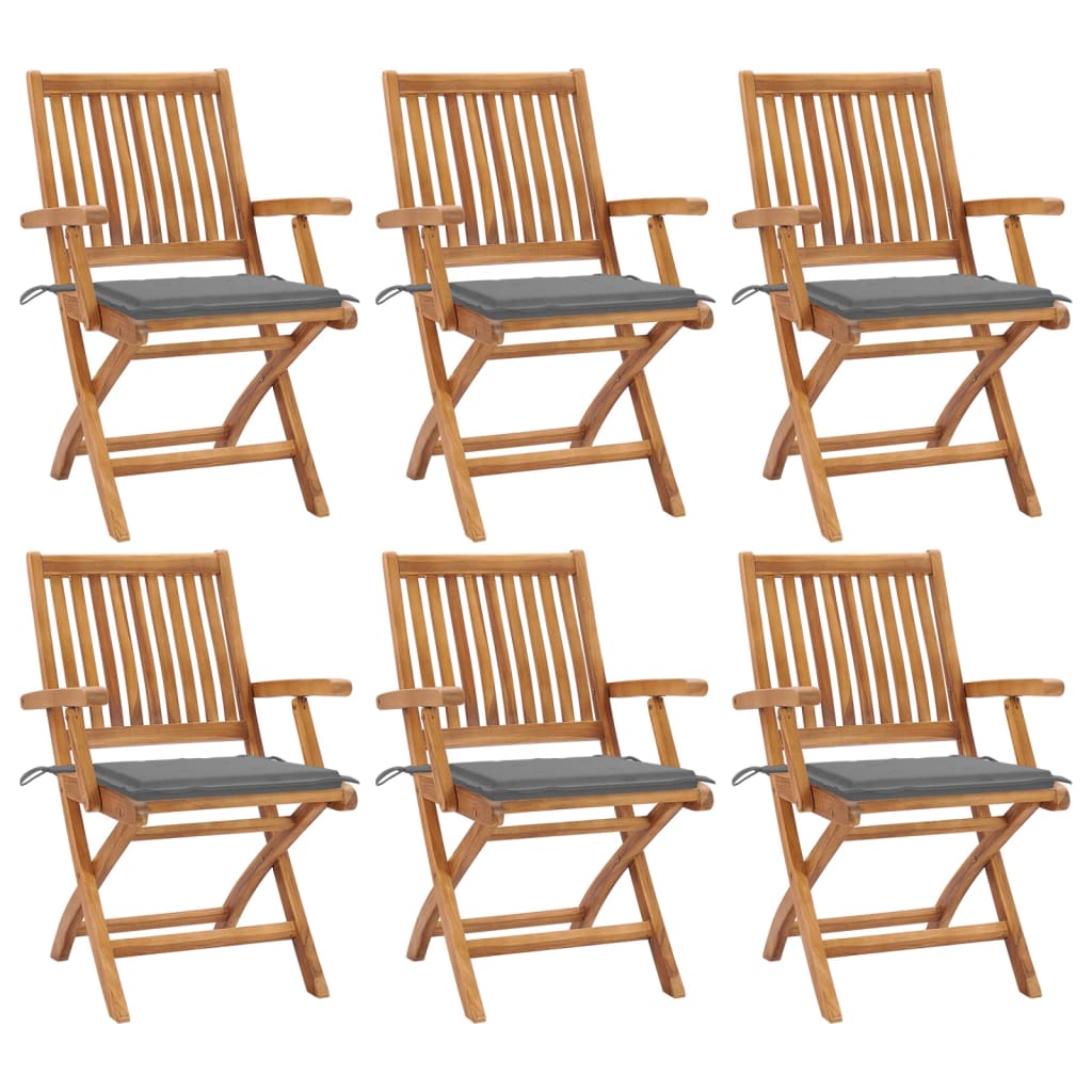 Folding Patio Chairs with Cushions 6 pcs Solid Teak Wood