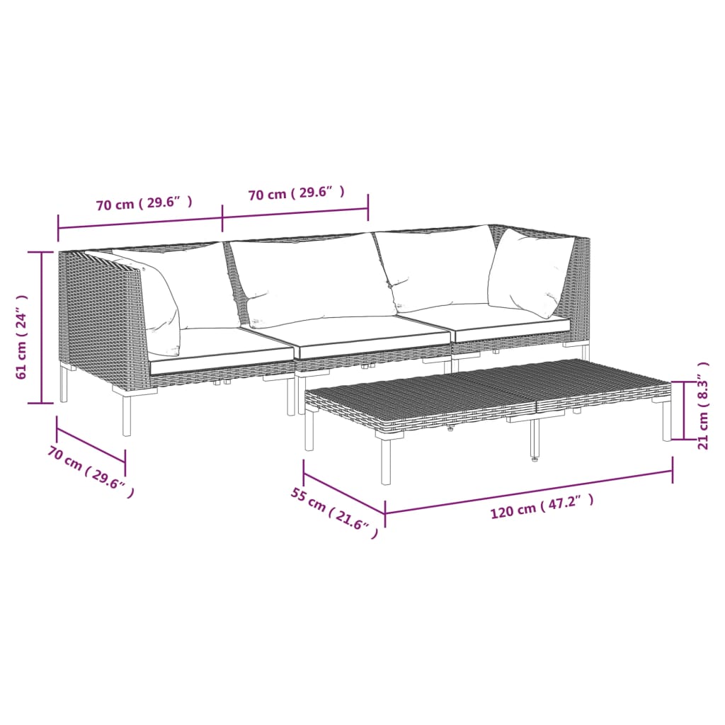 4 Piece Patio Lounge Set with Cushions Poly Rattan Dark Gray